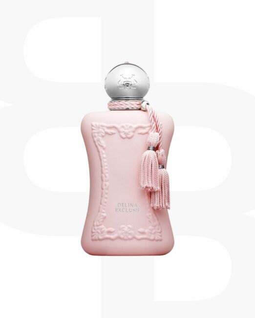 Parfums de Marly Delina Exclusif roze parfumflesjes met twee roze kwastjes aan een zilveren dop met strassteentje